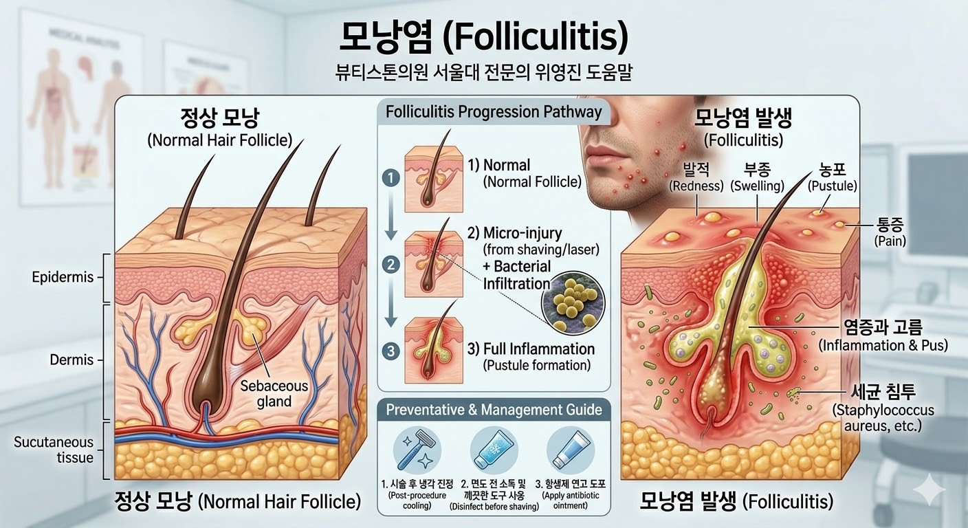 수염 레이저제모 후 모낭염 발생 원리 설명