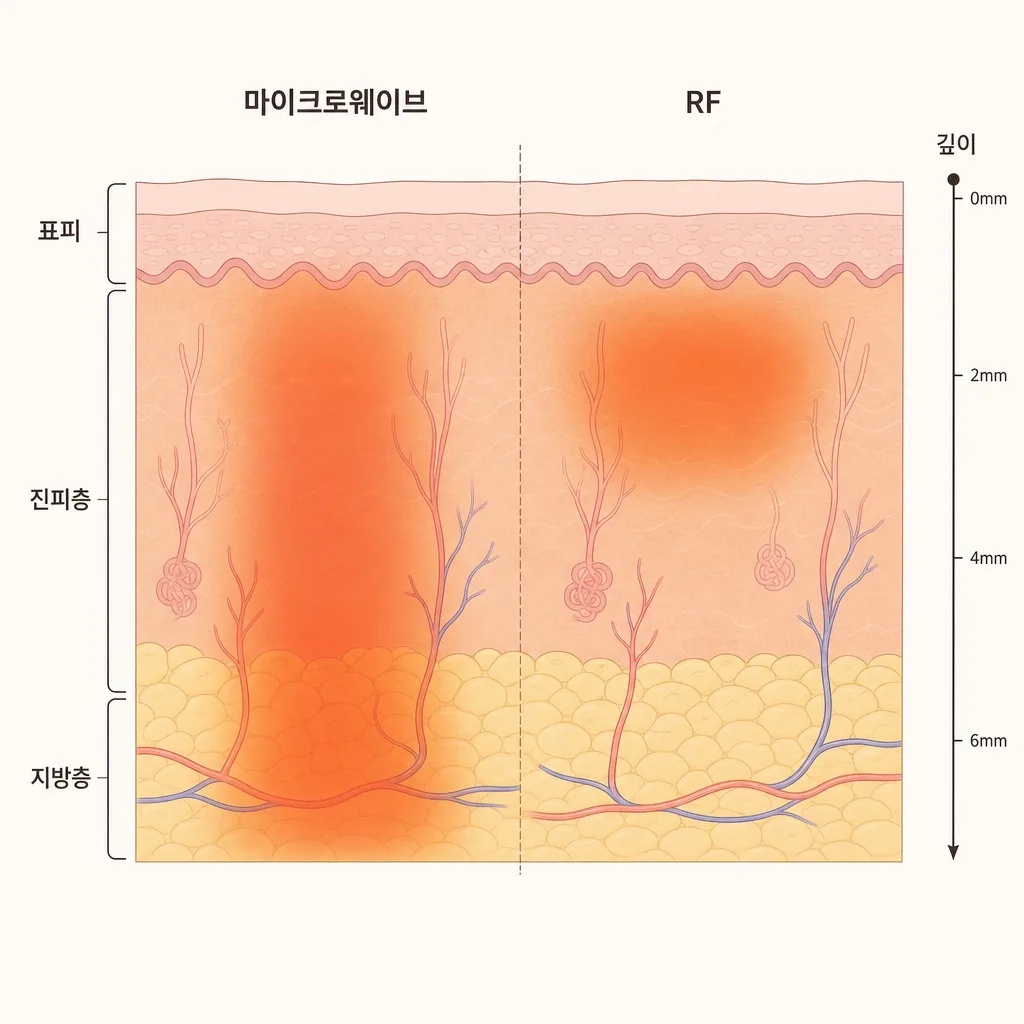 마이크로웨이브와 RF 의 작용 깊이 차이