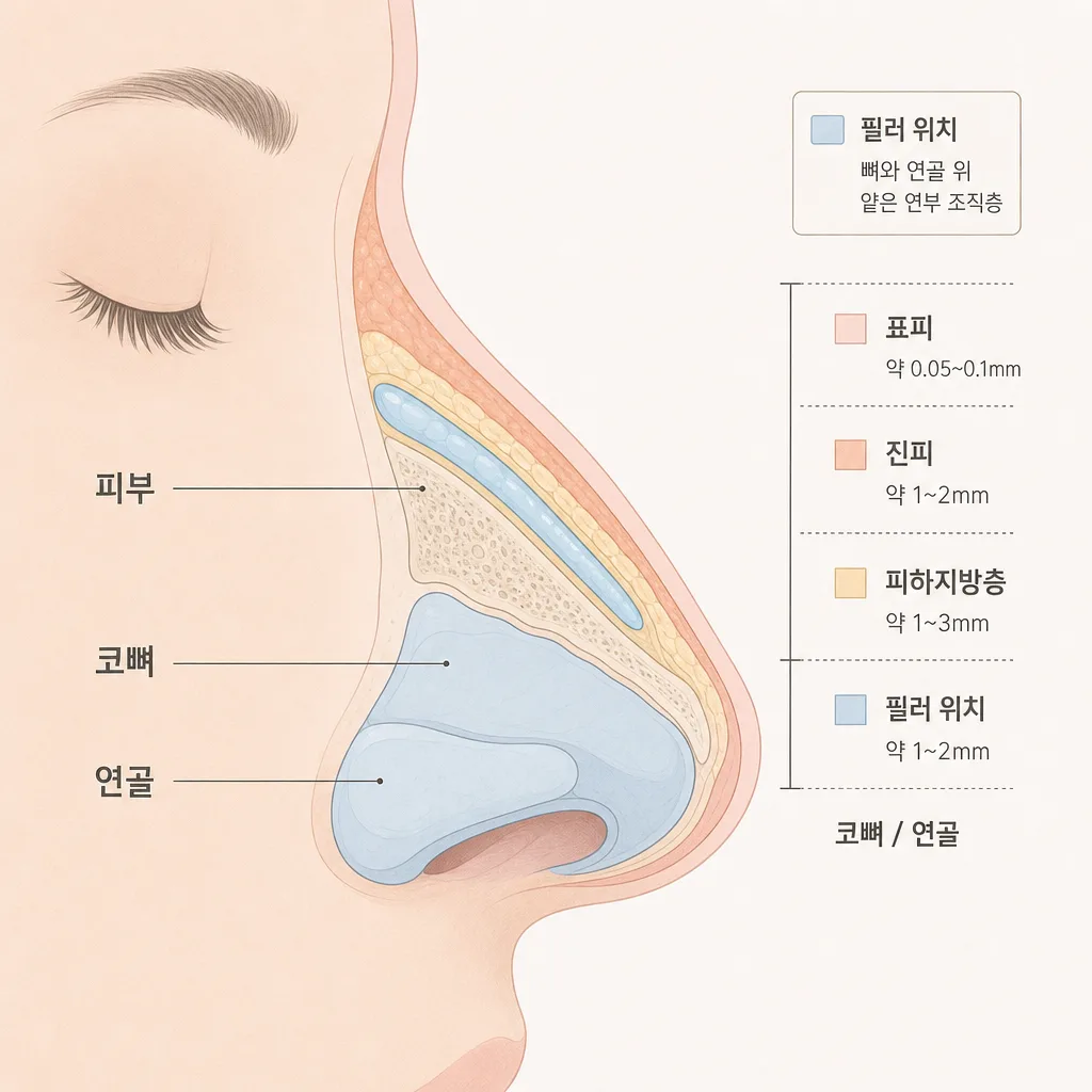 鼻部剖面 — 皮膚、軟骨、鼻骨層次結構