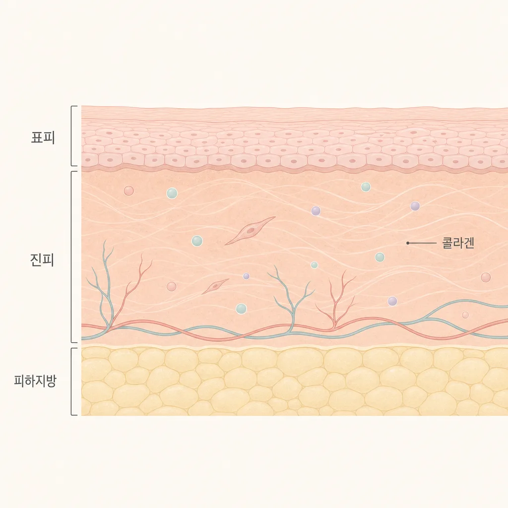 Cross-section of skin showing Collagen stimulation occurring in the Dermis