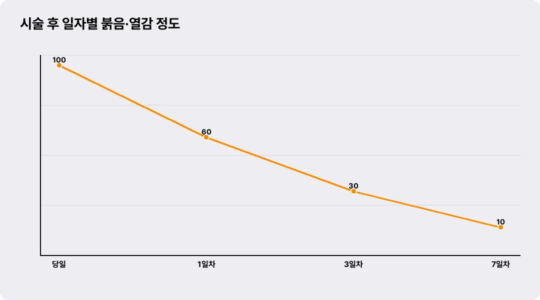 시술 후 일자별 붉음·열감 정도