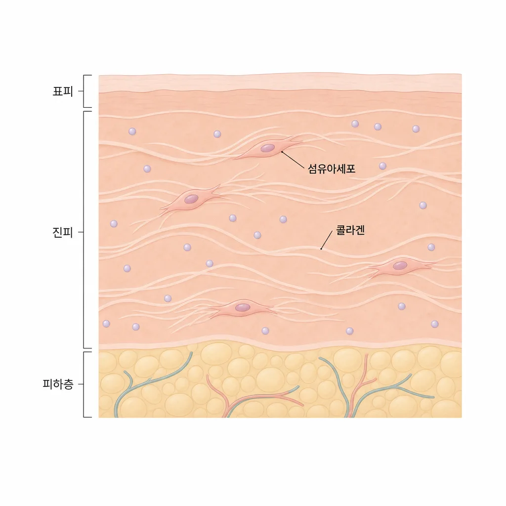 진피 속 성분이 섬유아세포를 자극해 콜라겐을 늘리는 모습