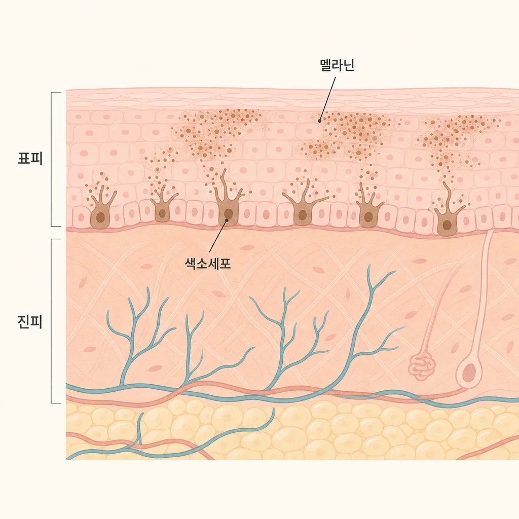 표피 아래에서 멜라닌을 만들어 퍼뜨리는 색소세포