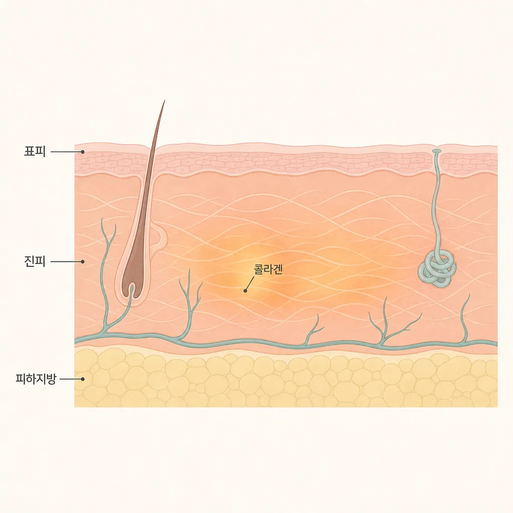 고주파 열이 도달하는 진피층과 콜라겐 섬유