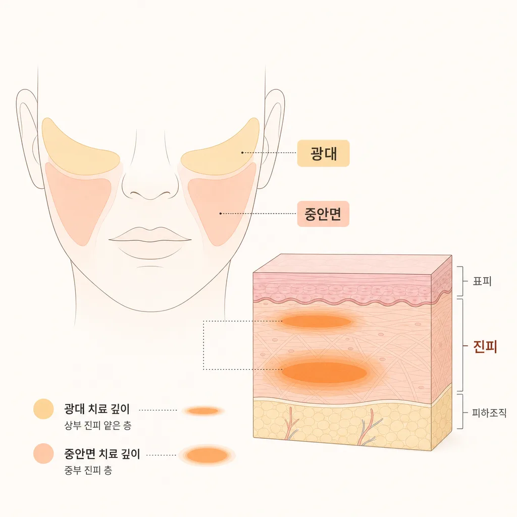 광대와 중안면에서 달라지는 고주파 전달 깊이