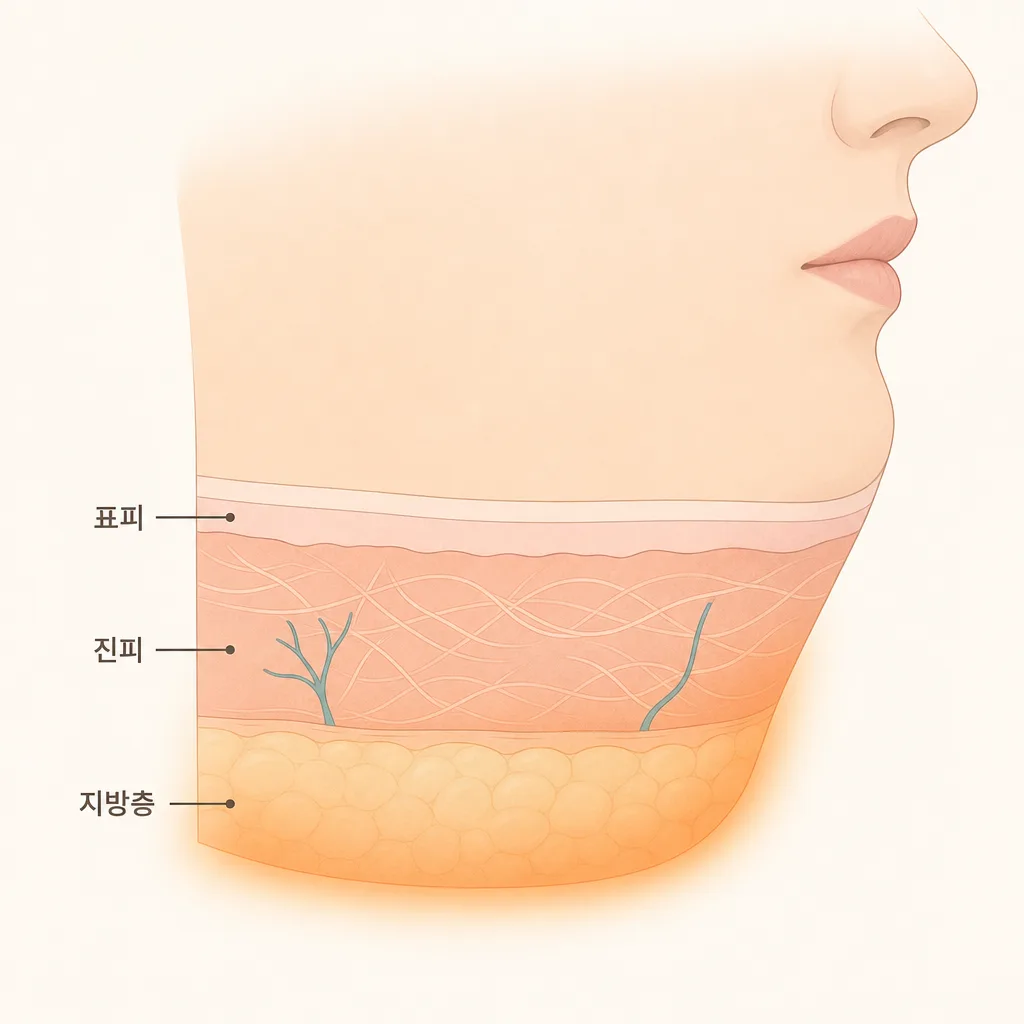 턱밑 진피와 지방층에 함께 작용하는 인모드 FX의 깊이