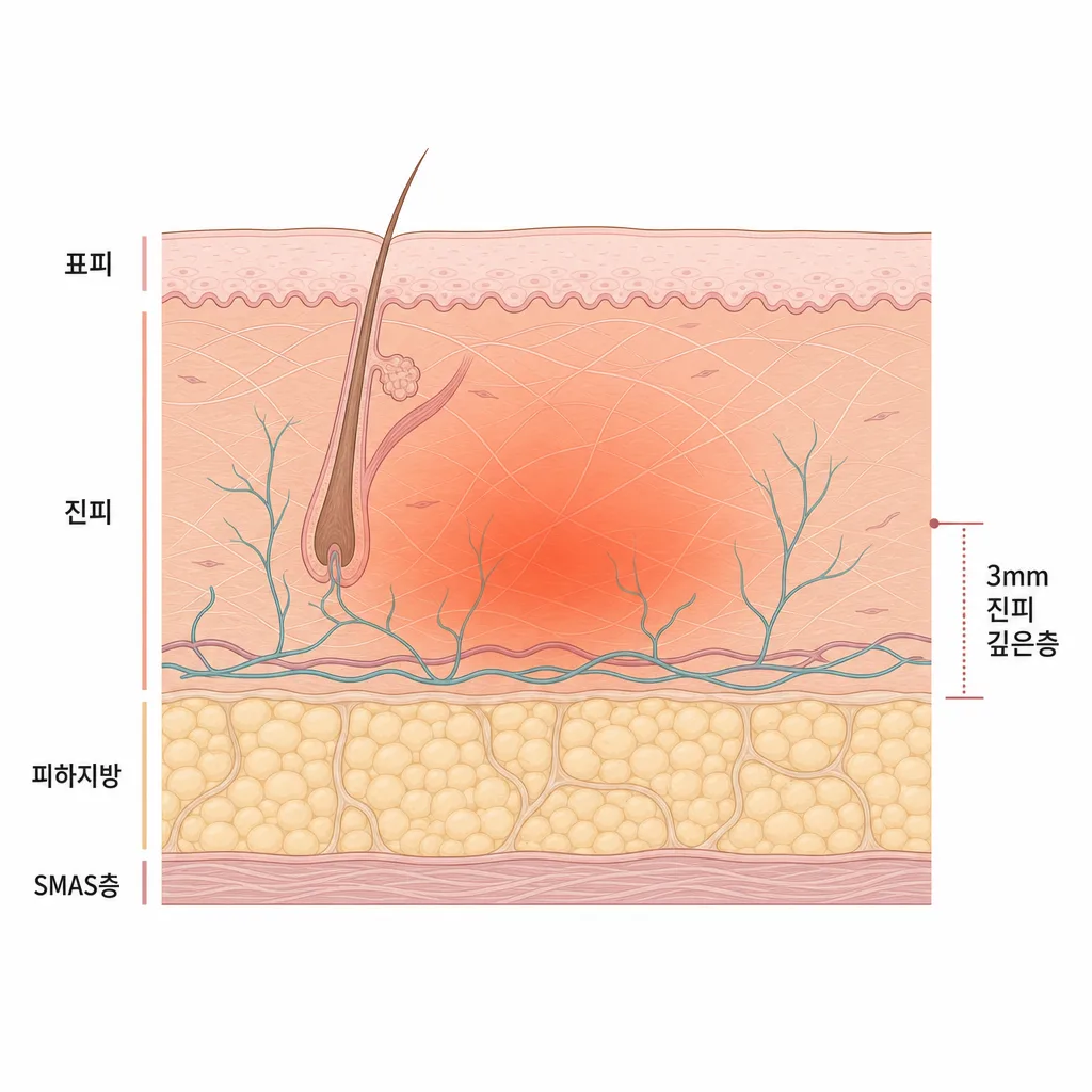 고주파 열이 도달하는 피부층 단면