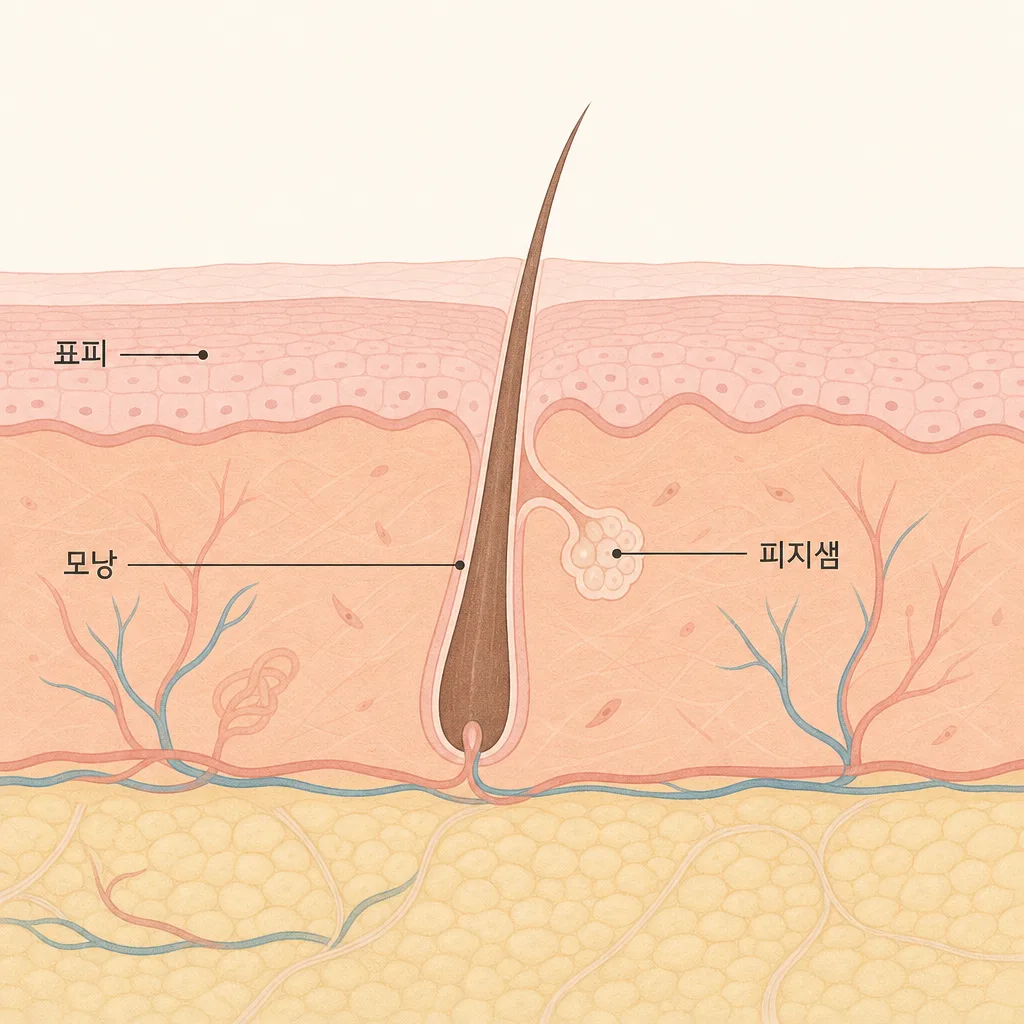 이소트레티노인 복용으로 활동이 줄어든 피지샘 단면