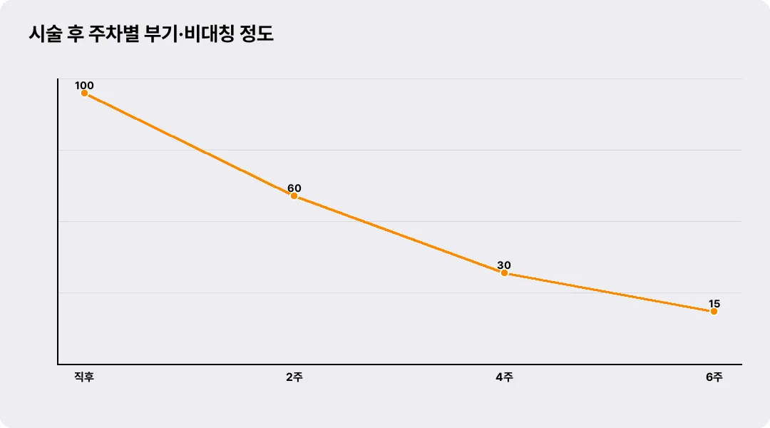 시술 후 주차별 부기·비대칭 정도