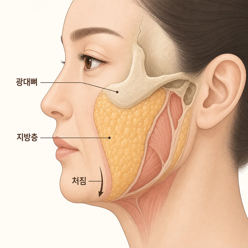 광대를 이루는 뼈·지방·처짐 구조