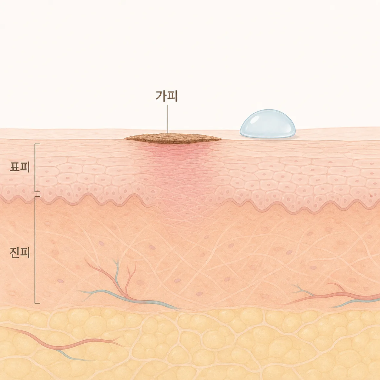 아무는 피부 표면과 가피에 물이 닿는 구조