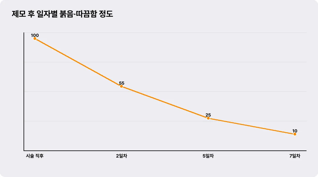 제모 후 일자별 붉음·따끔함 정도