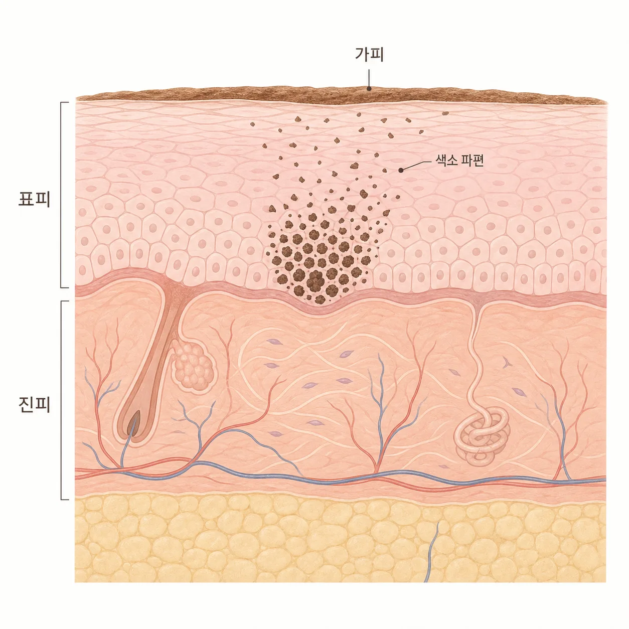 부서진 색소가 가피로 떠올라 정리되는 모습