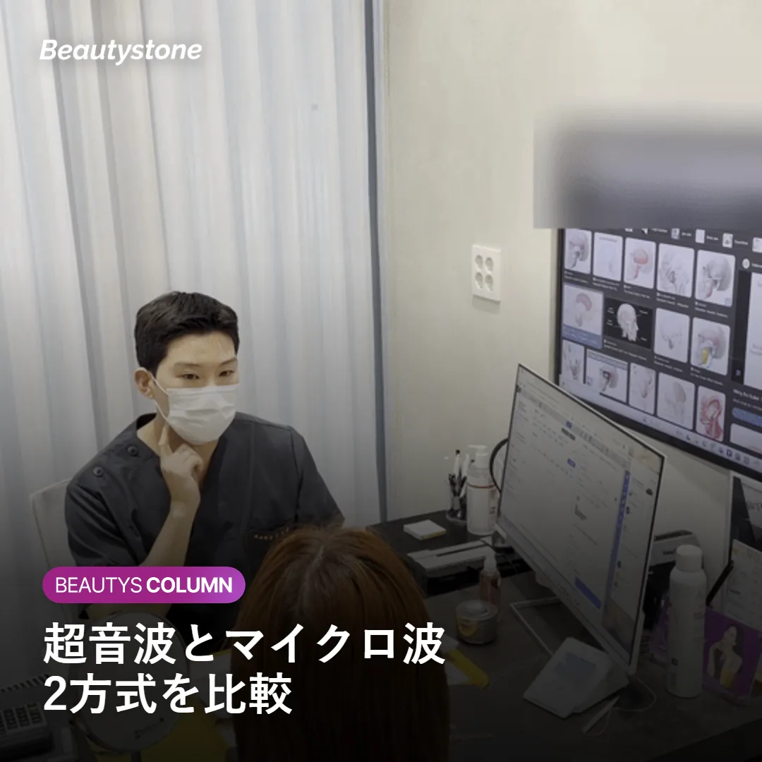 超音波とマイクロ波で届く肌の深さの違いを比較する図