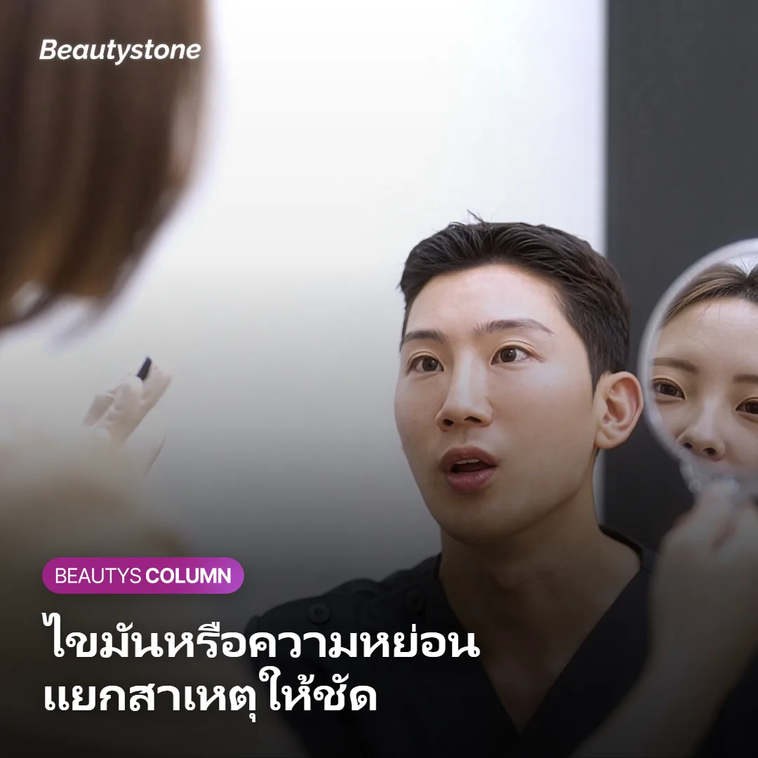 ภาพแสดงชั้นผิวใต้คาง ไขมันใต้ผิวหนัง และกระดูกขากรรไกร กับกลไกการเกิดความหย่อนคล้อย