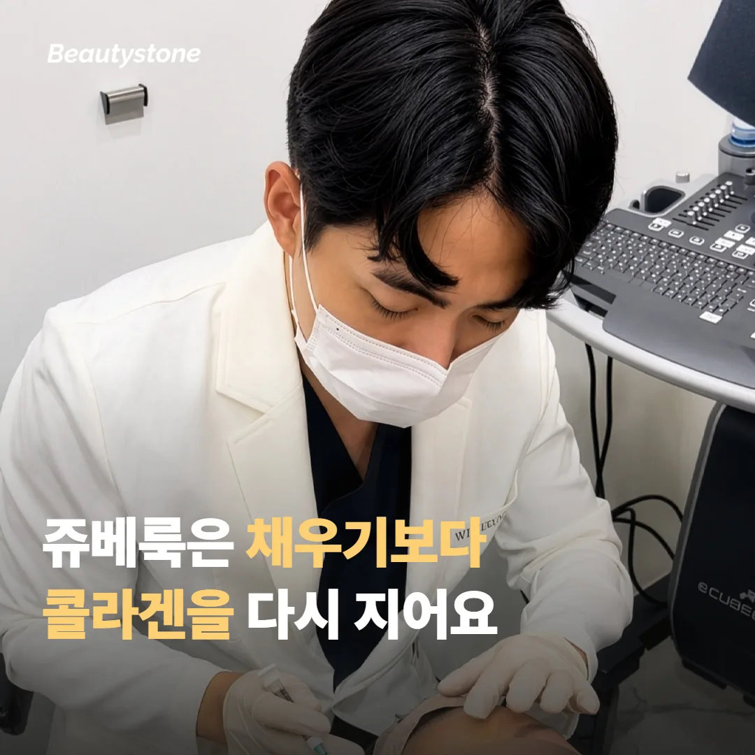 쥬베룩은 채우는 게 아니라 콜라겐을 다시 짓는 방식이에요