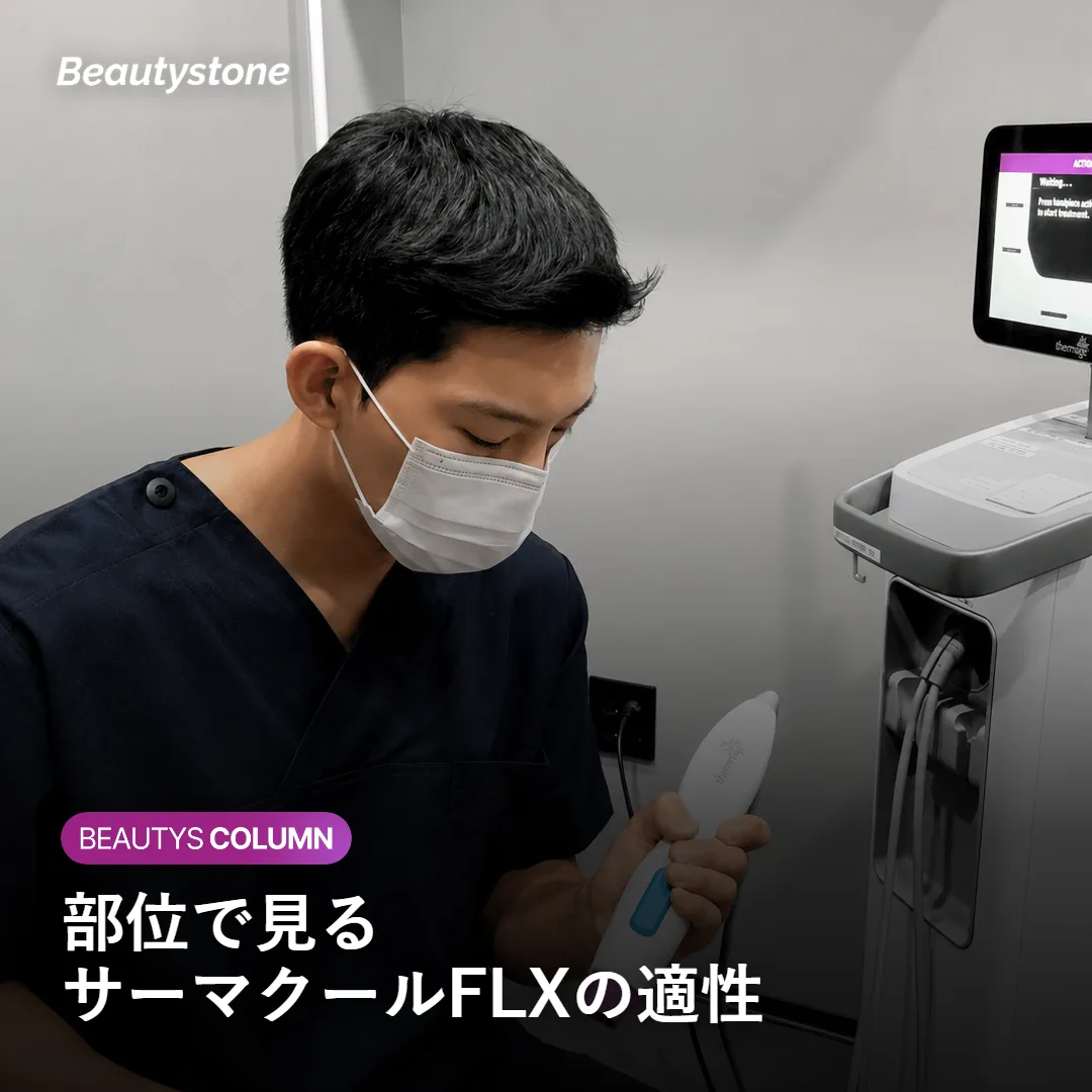 たるみの部位別にサーマクールFLXの適性を示す図