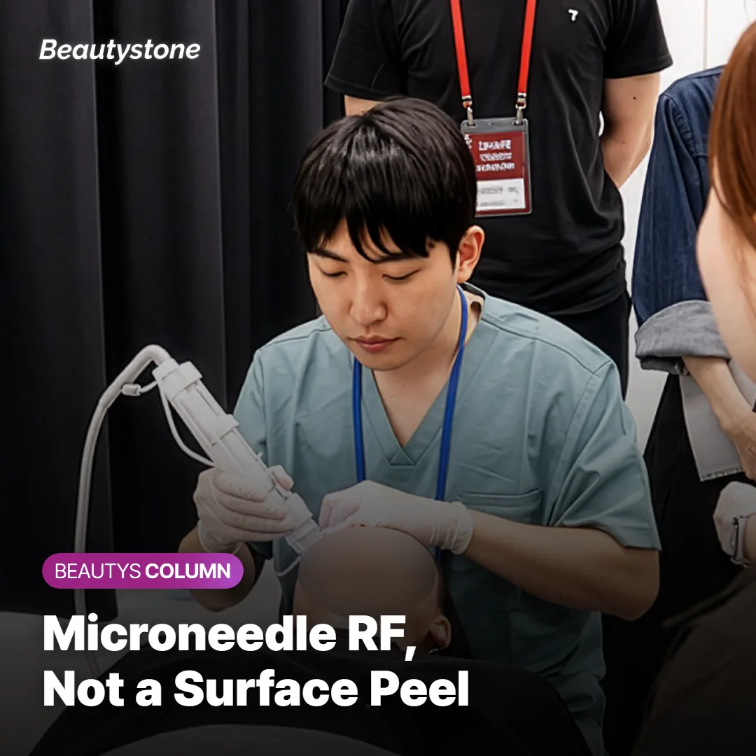 Diagram showing a microneedle RF device delivering radiofrequency energy into the dermis near a dilated blood vessel