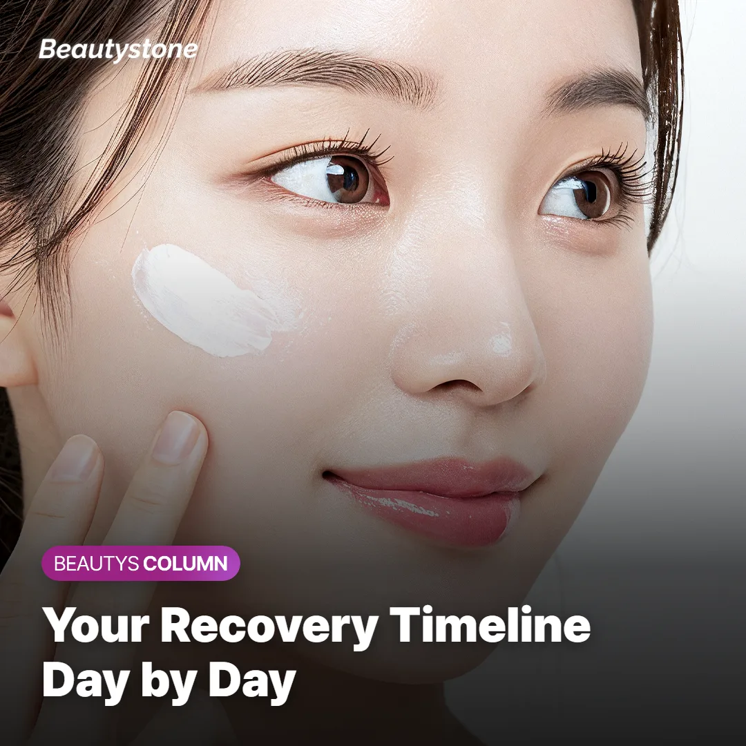 Timeline graphic showing day-by-day scab and crust healing after laser treatment