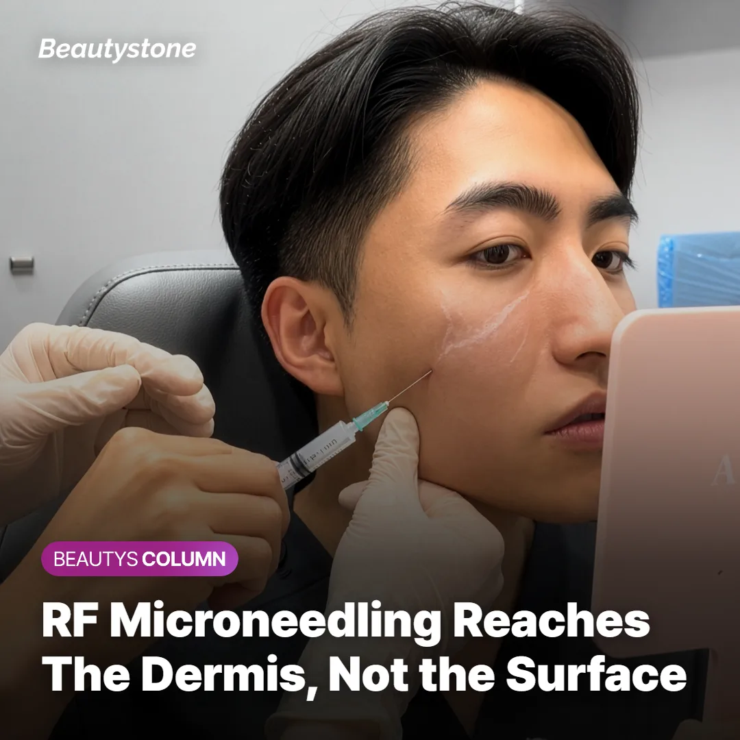 Diagram showing RF microneedling reaching the dermis layer beneath the skin's surface