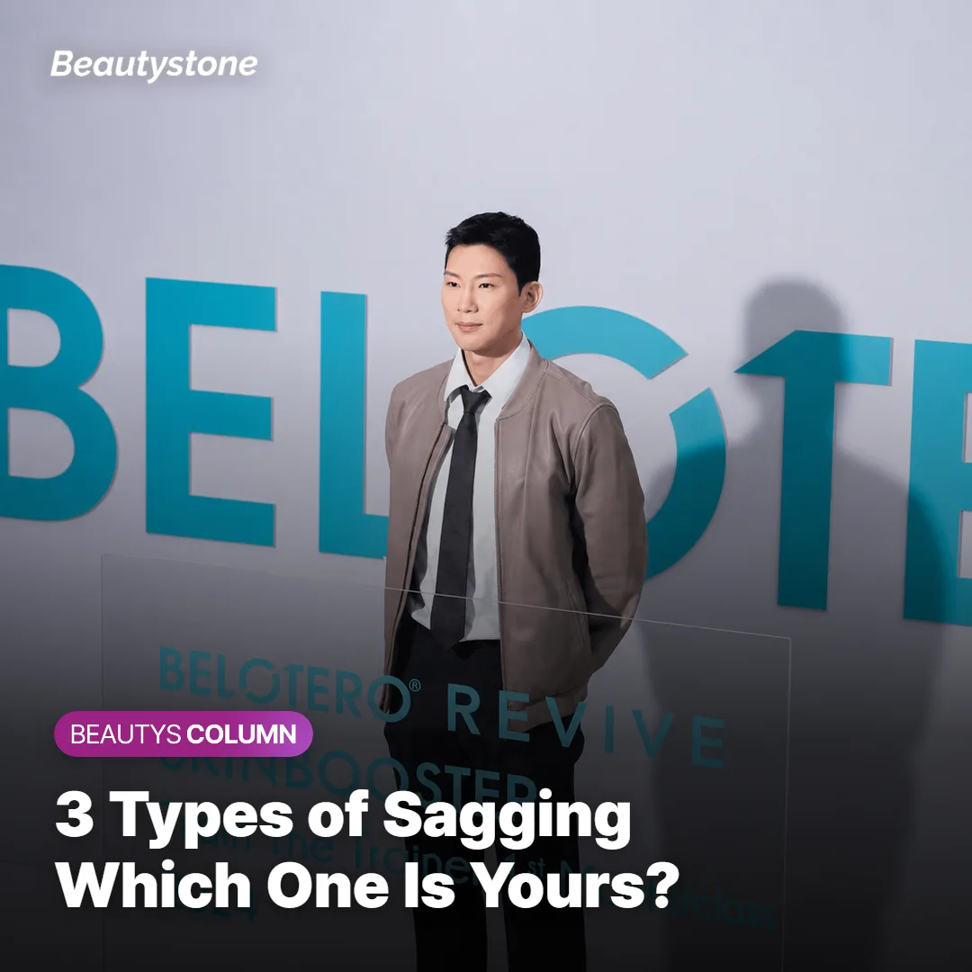 Diagram showing three types of facial sagging: texture, structural, and volume