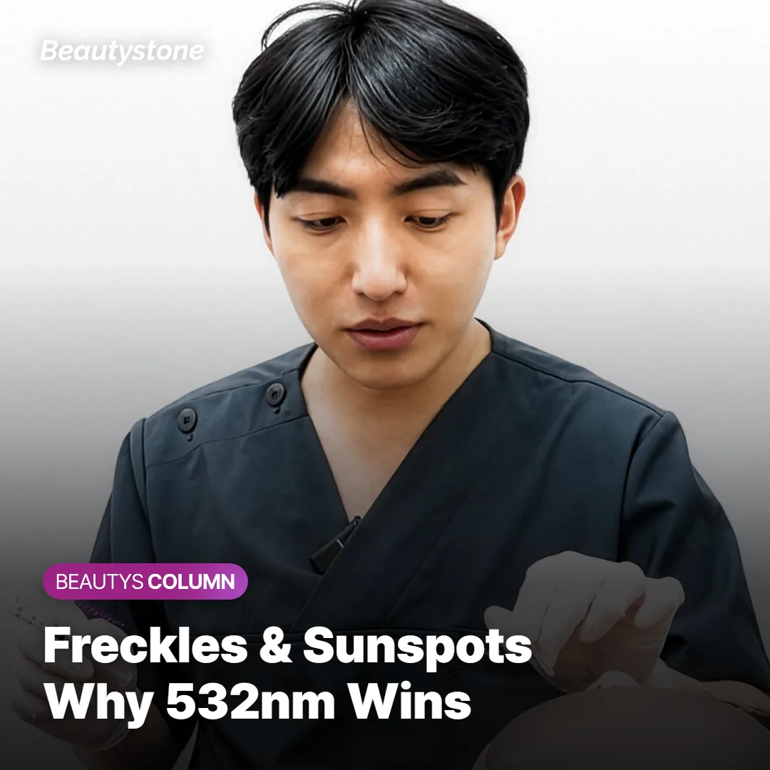Illustration of a 532nm laser treating freckles and sunspots on the face