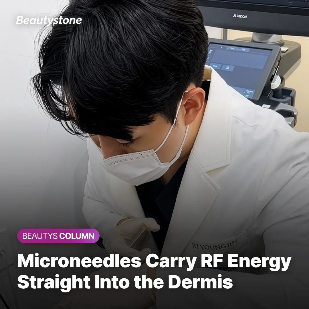Diagram showing microneedles delivering RF energy into the dermis