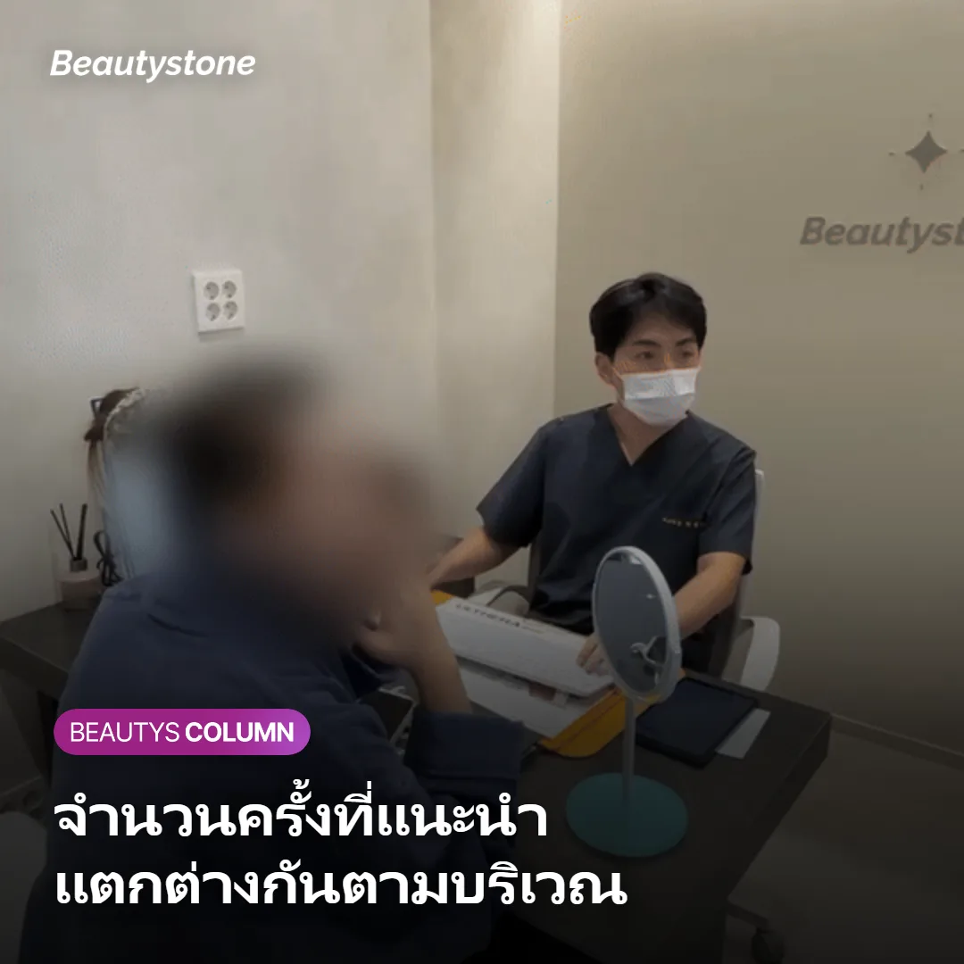 ภาพแสดงจำนวนครั้งที่แนะนำในการฉีดจูวีลุคตามแต่ละบริเวณ