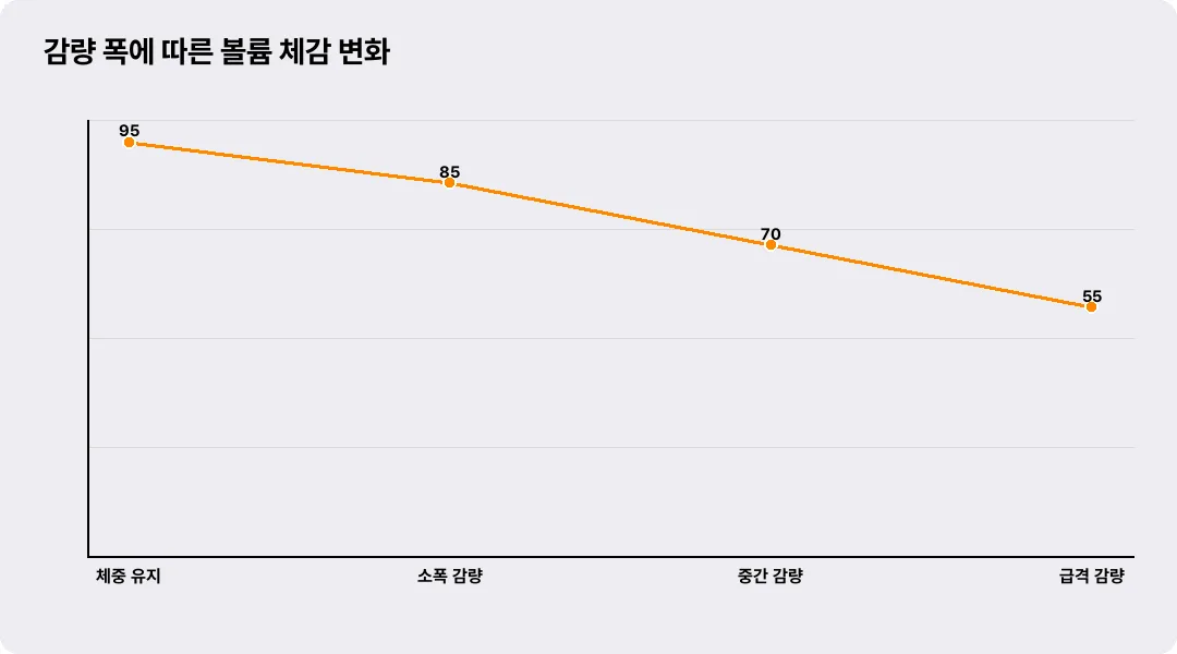 감량 폭에 따른 볼륨 체감 변화