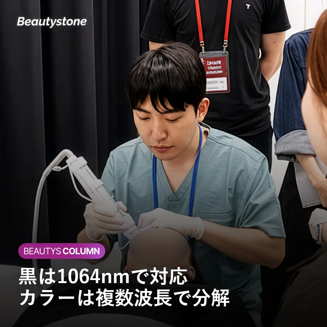 ピコウェイの複数波長がタトゥーの色素に働きかける仕組みを示す図