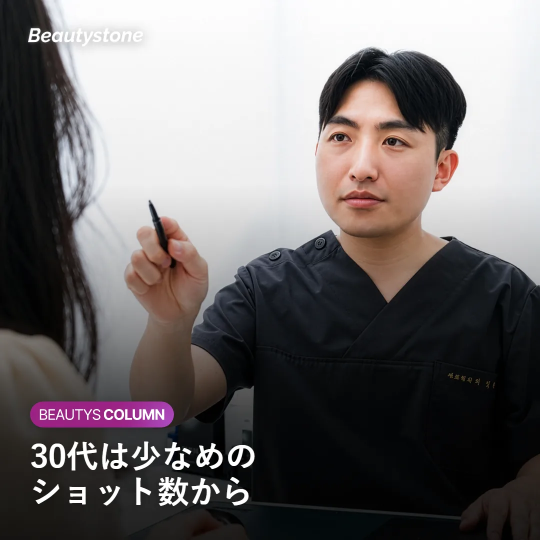 30代前半と40代のサーマジFLX施術強度・部位配分の違いを示す図