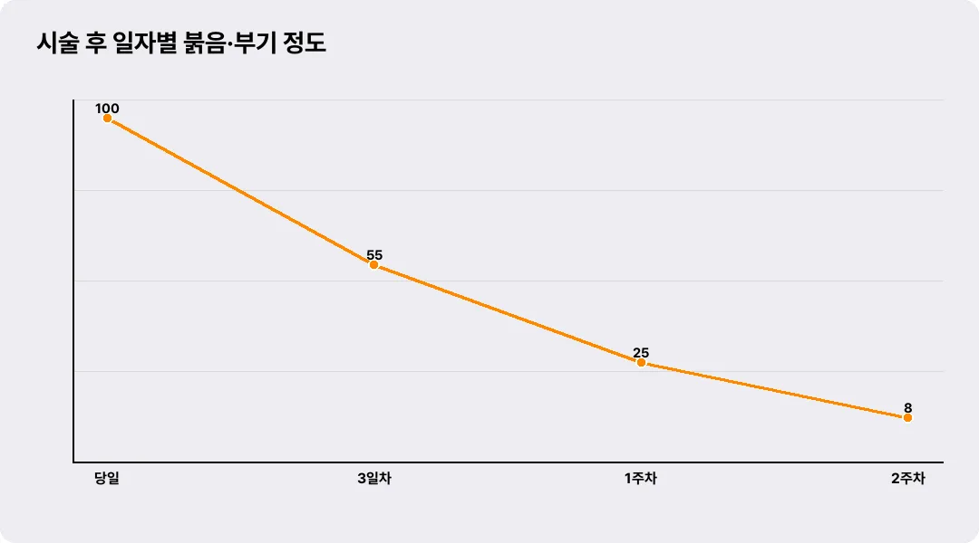 시술 후 일자별 붉음·부기 정도