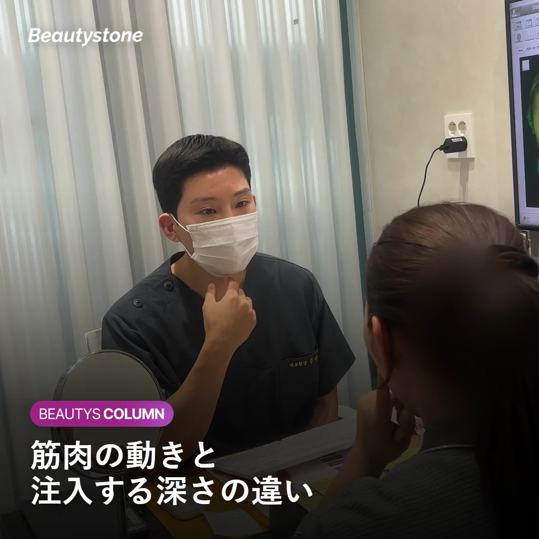 唇と頬で持続期間が違う理由(筋肉の動きと注入深度)を示す図
