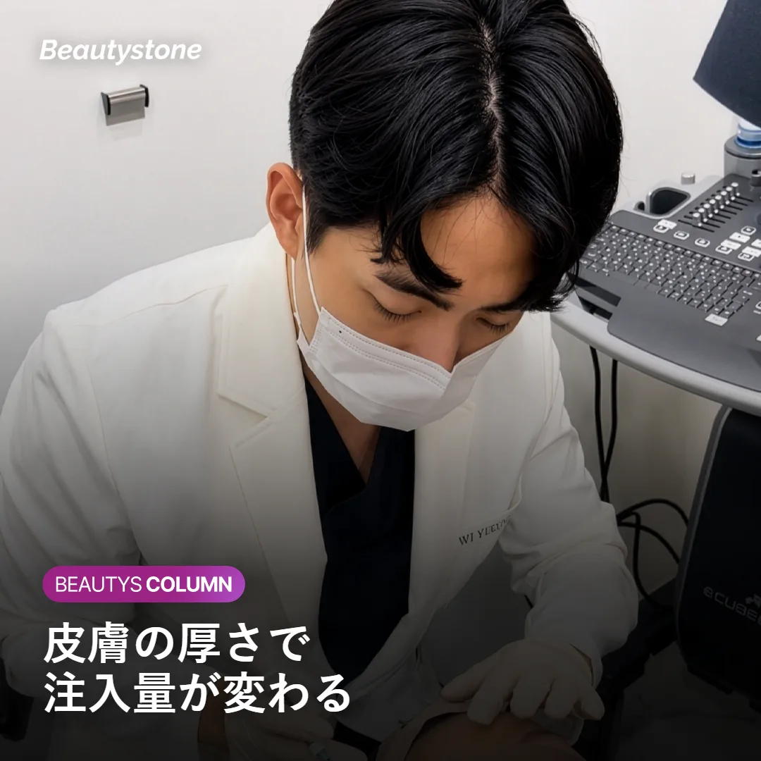男性と女性で皮膚の厚さと注入量の考え方が異なることを示す図