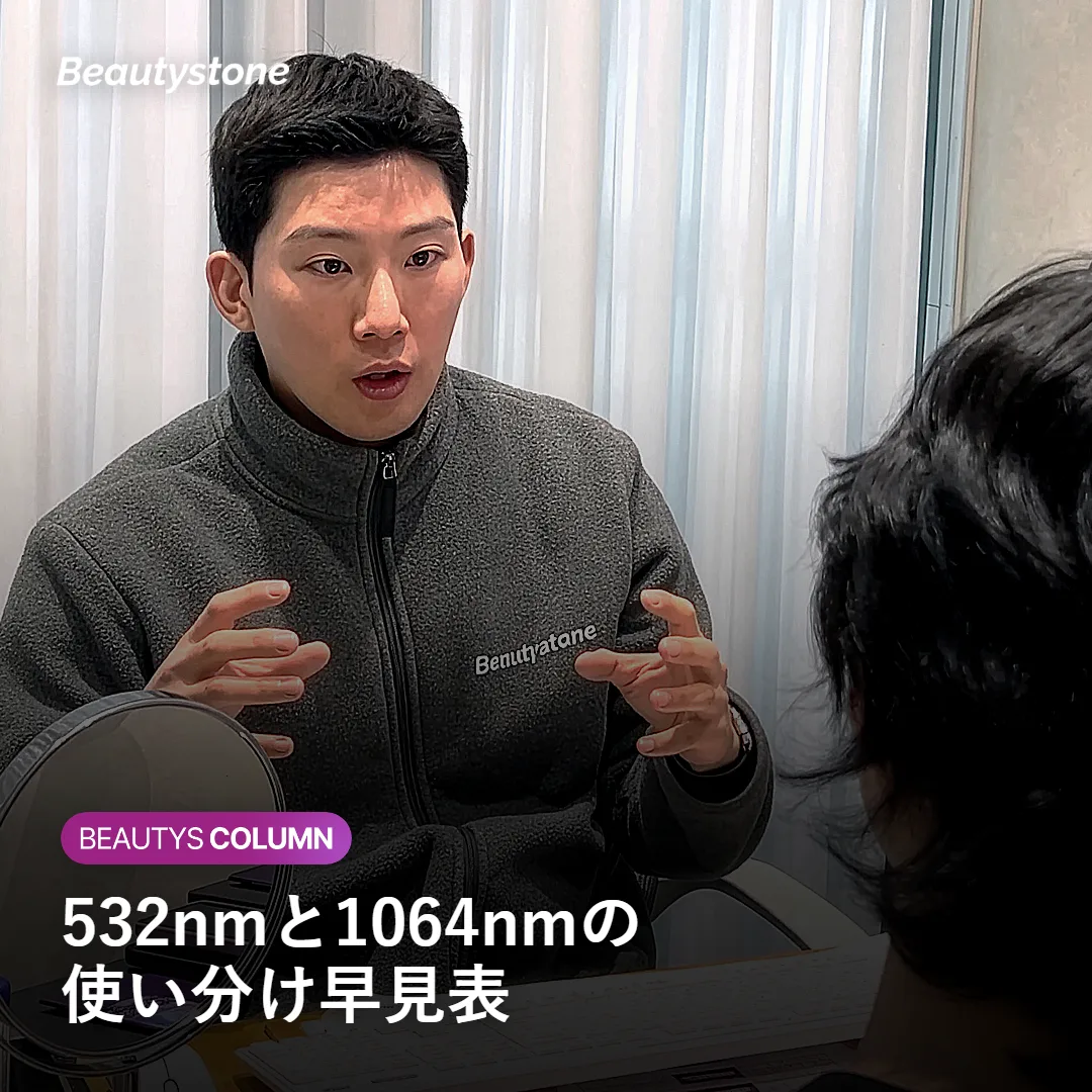 532nmと1064nmレーザーの使い分けを比較した表を示す図