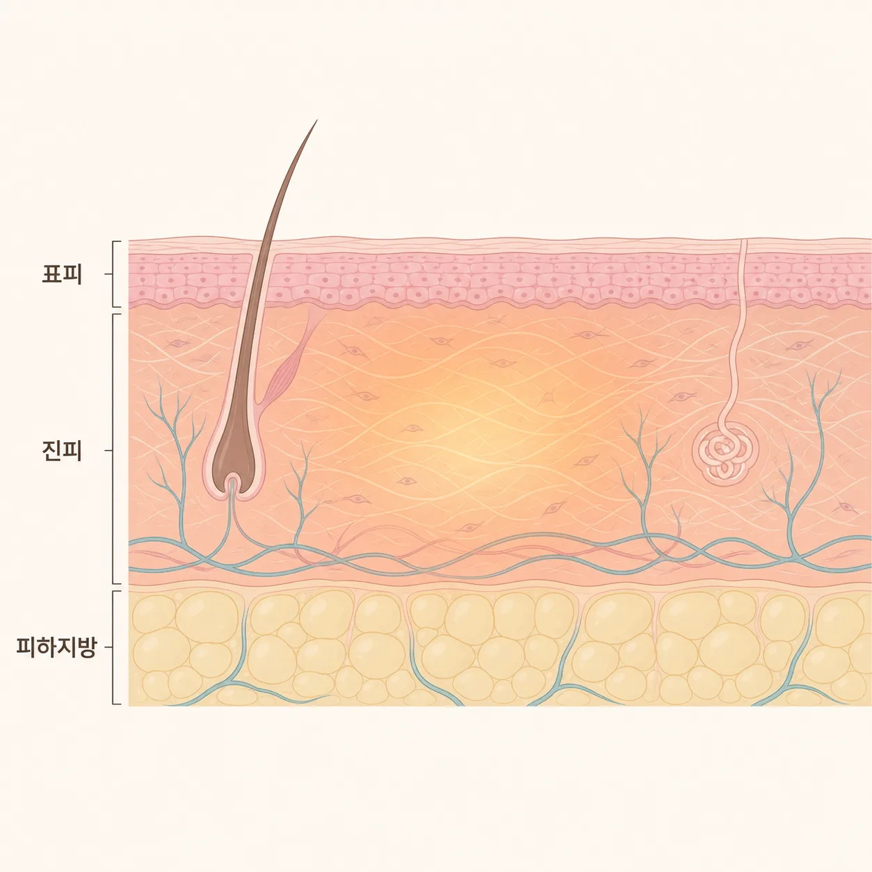 모노폴라 RF의 열이 진피 층에 퍼지는 모습이에요