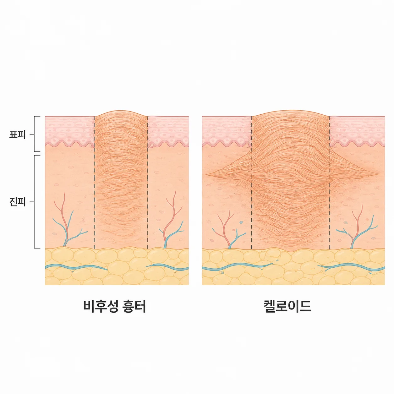 상처 경계 안에 머무는 흉터와 경계를 넘는 흉터