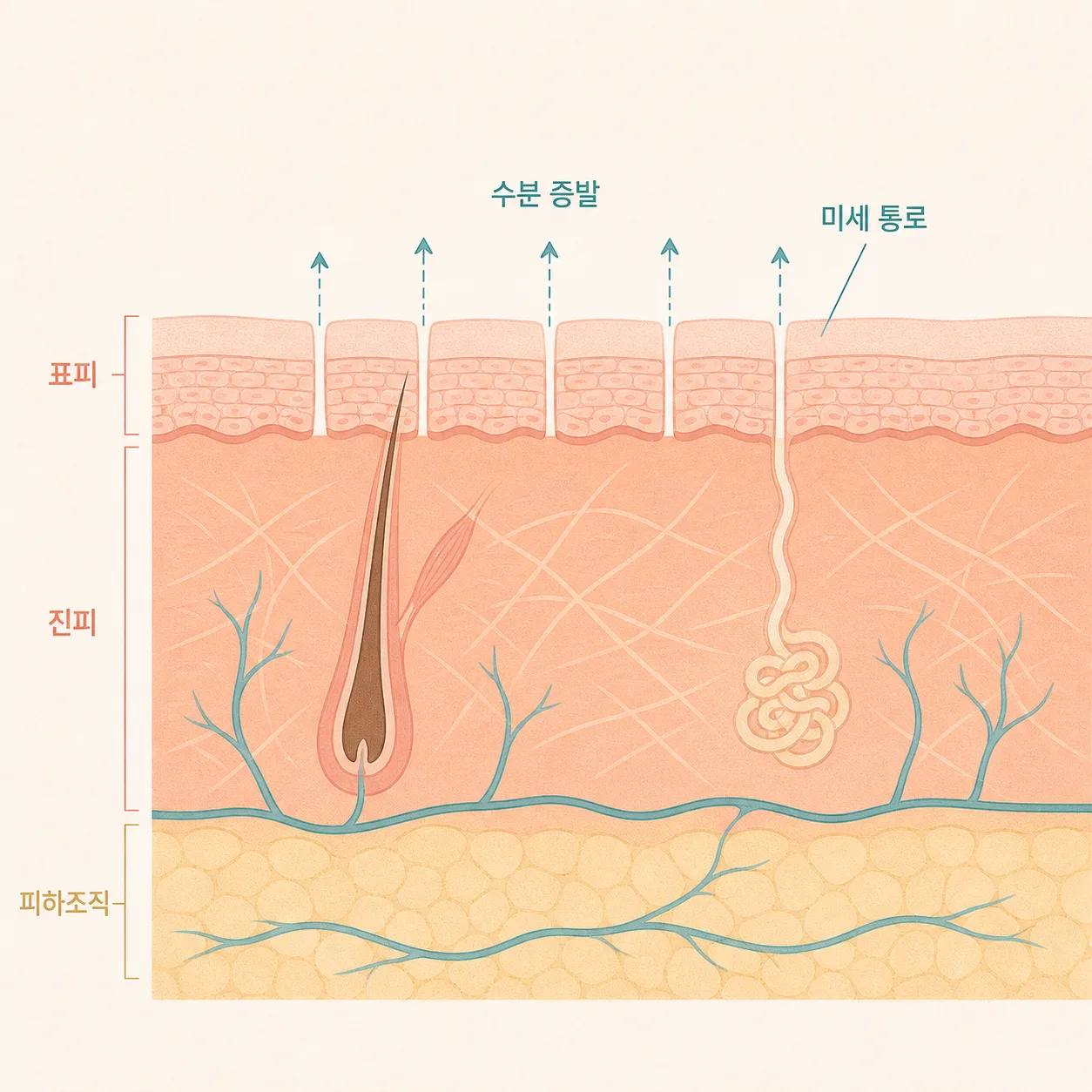 미세 통로를 통해 수분이 빠져나가는 구조