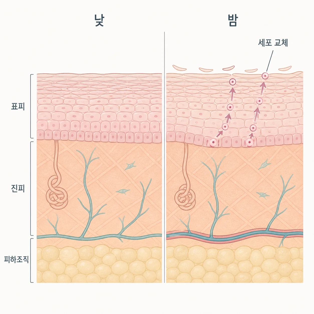 낮과 밤에 달라지는 피부의 작업 비중
