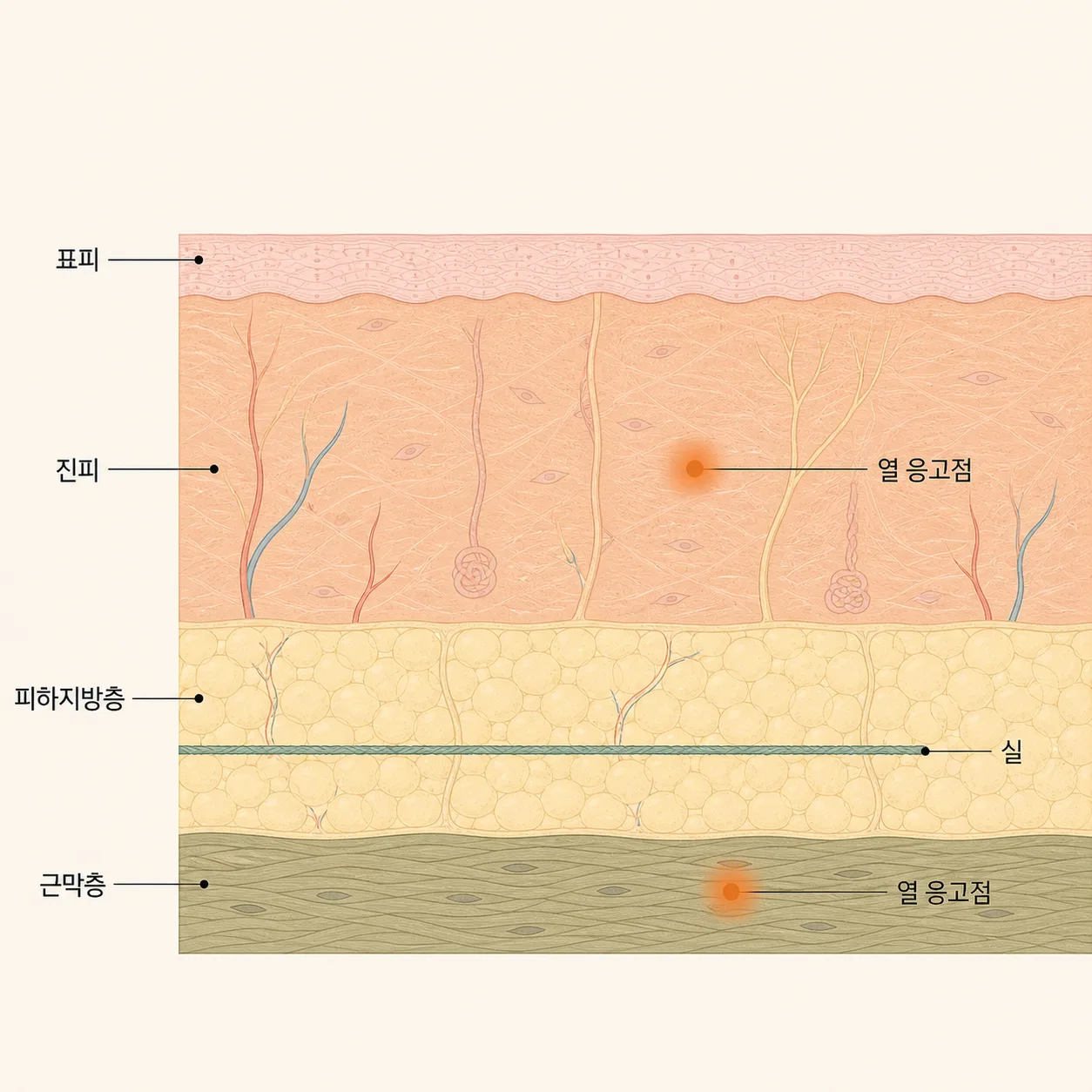 실이 자리한 층과 초음파 에너지가 모이는 지점