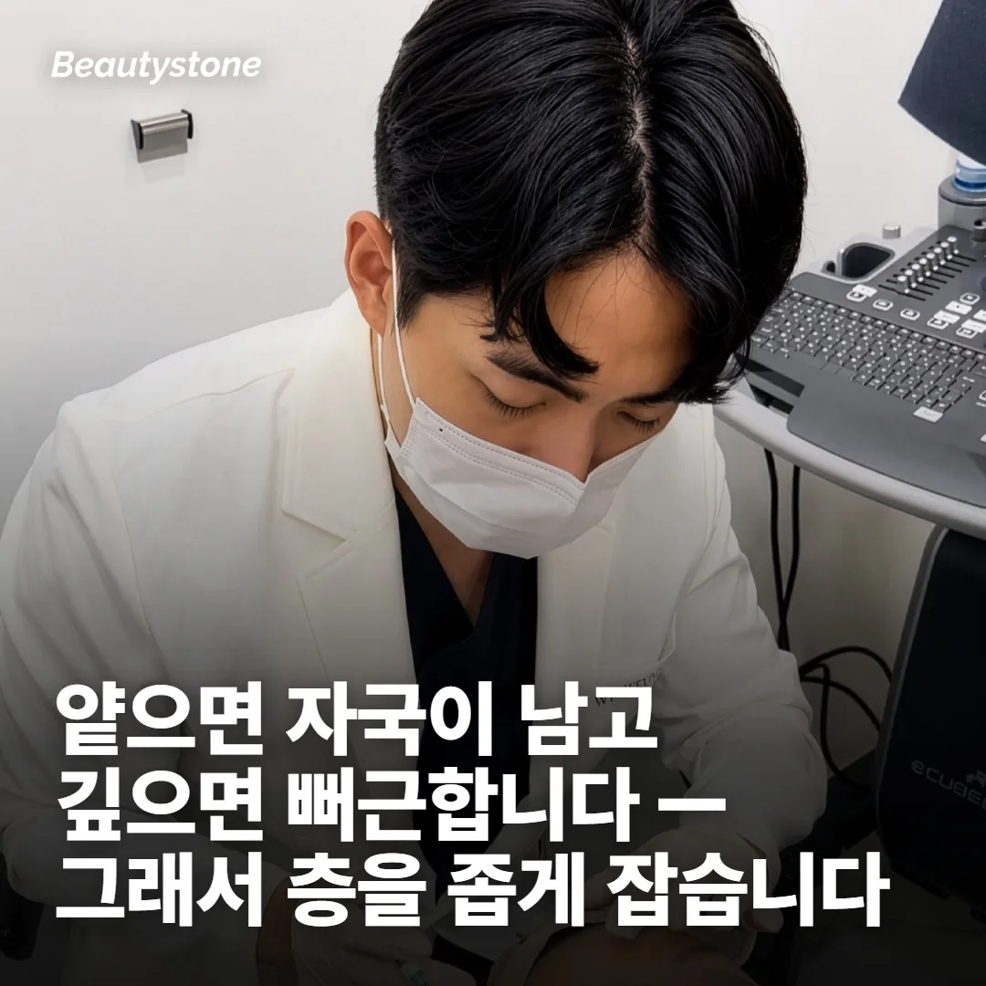 그래서 이마에서는 깊이와 간격을 다시 잡습니다