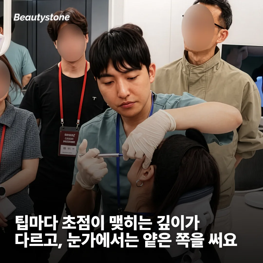 팁마다 열이 모이는 깊이가 다르고, 눈가에서는 얕은 쪽을 써요