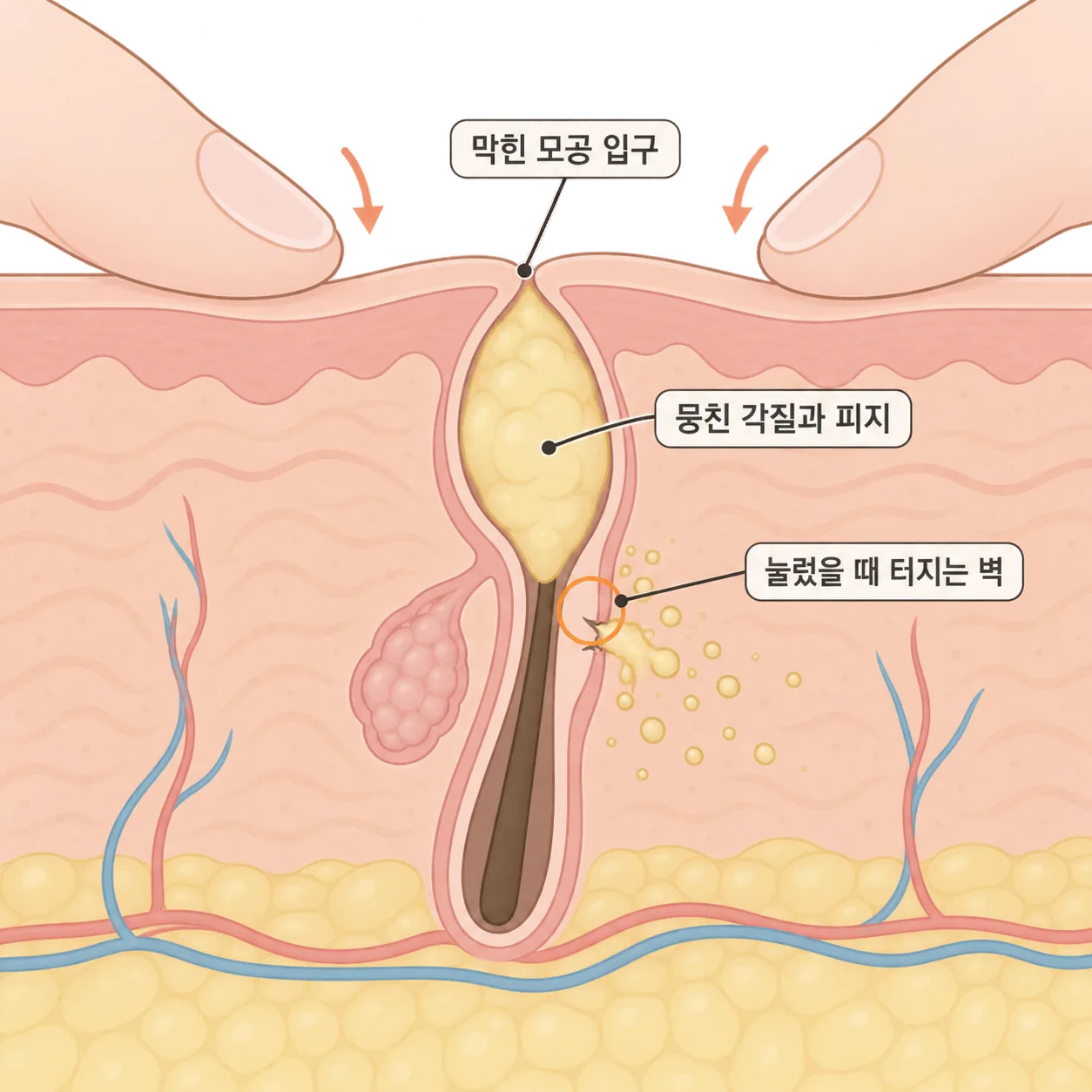입구가 닫힌 좁쌀은 누를수록 내용물이 옆으로 밀려요