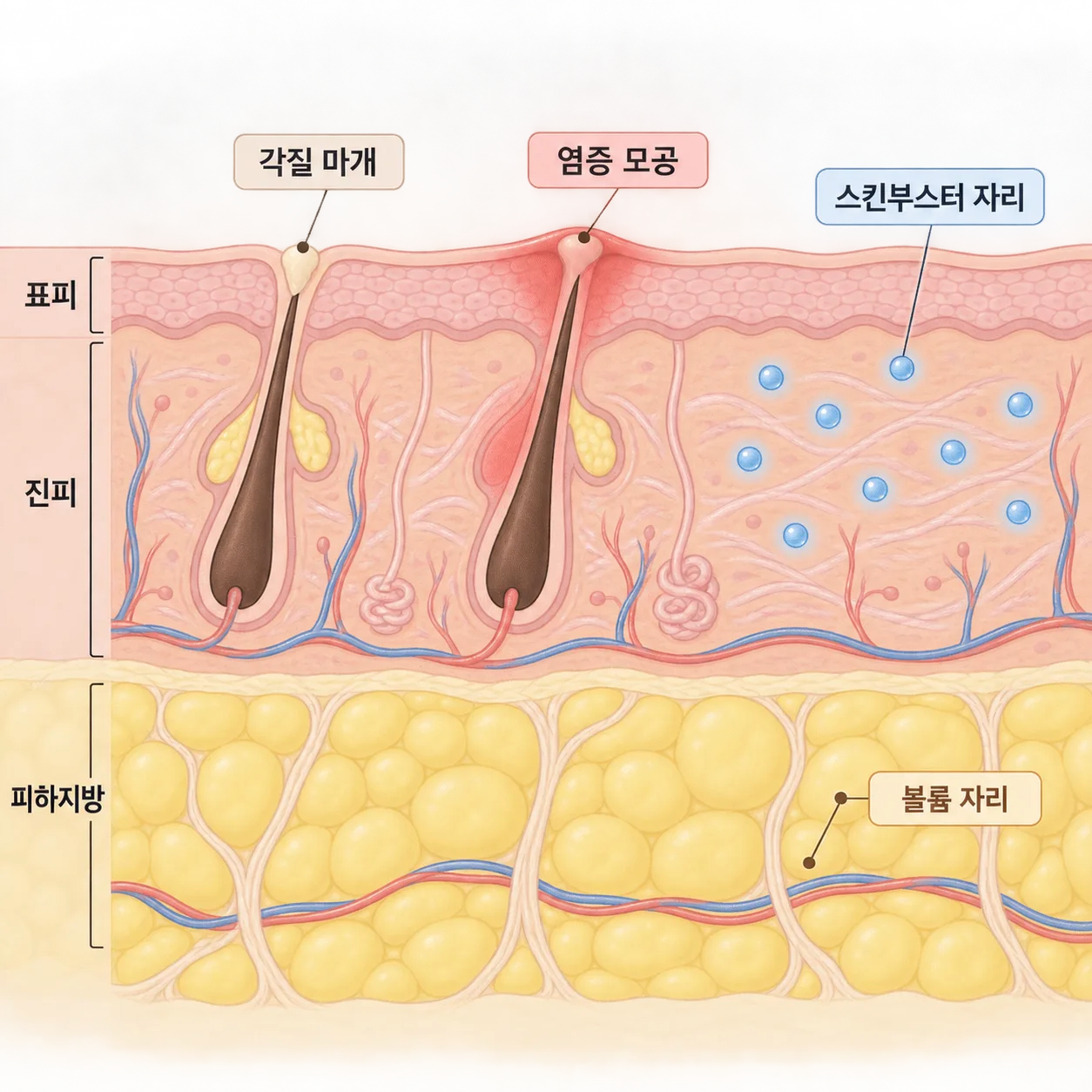 엉덩이 피부에서 돌기와 결, 볼륨이 생기는 자리 비교