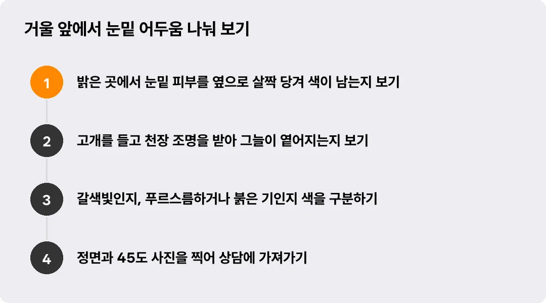 거울 앞에서 눈밑 어두움 나눠 보기
