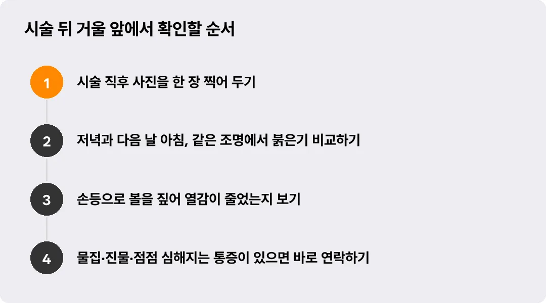 시술 뒤 거울 앞에서 확인할 순서