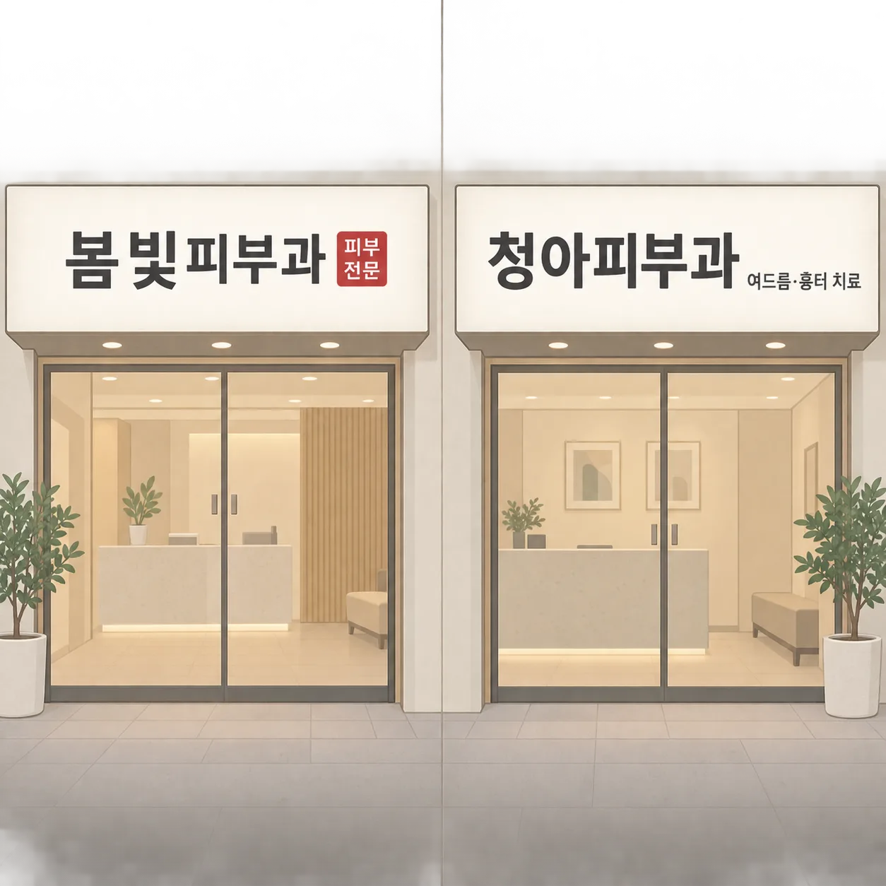 같은 '피부과'라도 이름 안에 붙어 있는지, 작은 글씨로 덧붙어 있는지가 다릅니다