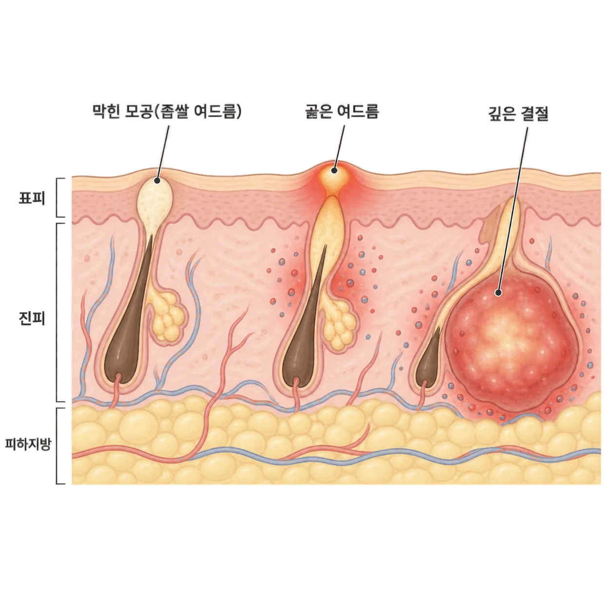 여드름은 생긴 깊이에 따라 치료와 흉터 위험이 달라요
