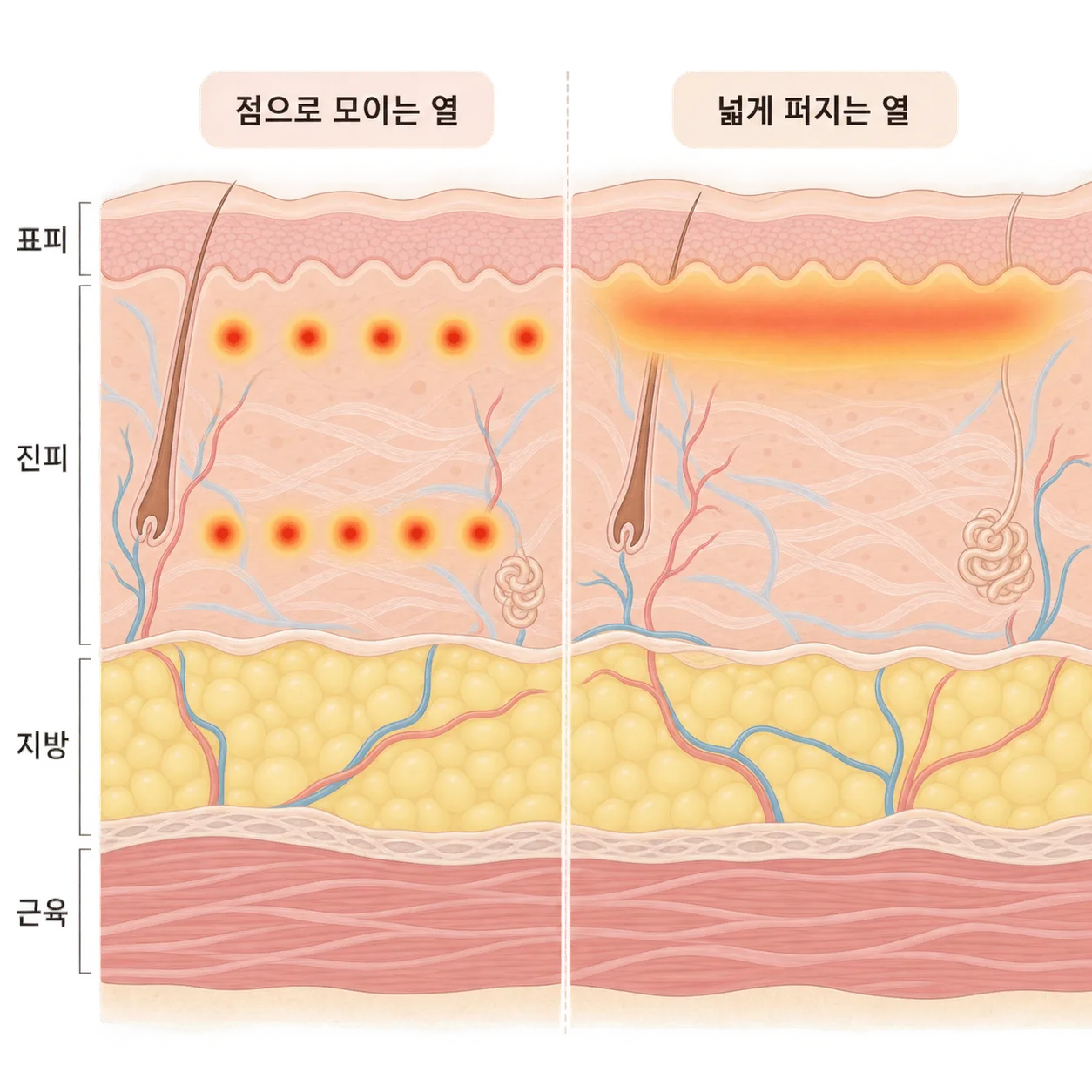 울쎄라는 깊이를 골라 점으로, 써마지는 진피를 넓게 데워요