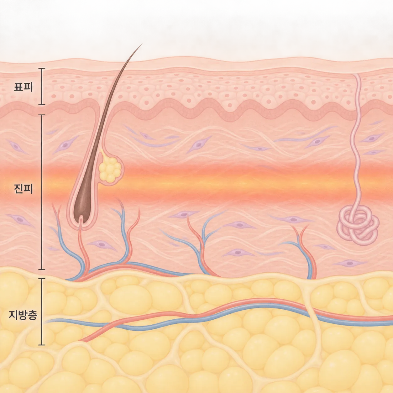소프웨이브의 열은 겉면을 지나 그 아래 진피에서 변화를 만들어요